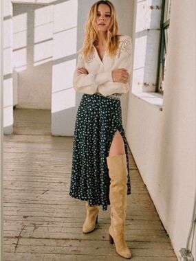 SEZANE x SEA NY Alicia Midi Skirt in Small Navy Floral Print, Size 38 US 6